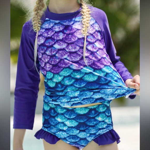 swimsobo Girls 3-Piece Swimsuit 3 Piece Long Slv Rashguard Bikini 8 - Picture 2 of 7